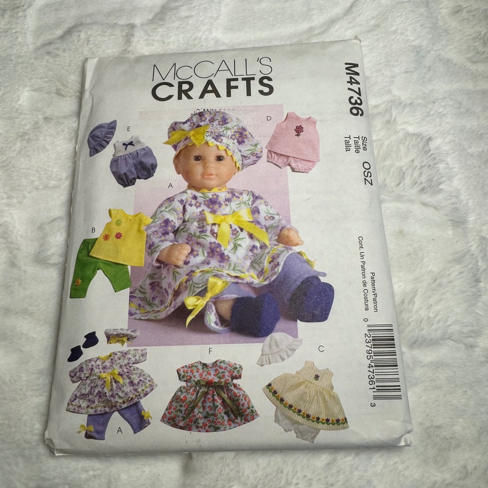 McCalls Crafts M4736 Baby Doll Clothes Sewing Pattern 11-16 Inch Uncut OSZ